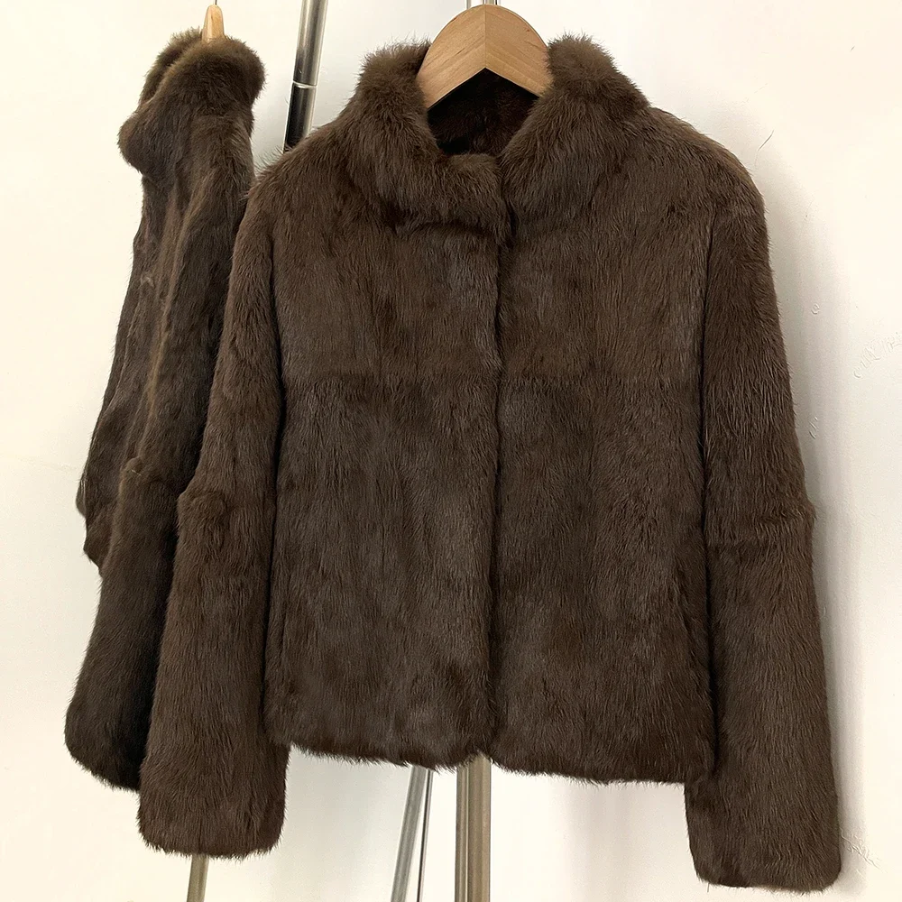 OFTBUY Modische Luxuriöse Kurze Warme Echte Pelzjacke Neue Herbst-Winter-Kleidung für Damen Einfarbiger Natürlicher Kaninchenfellmantel – Detail 11