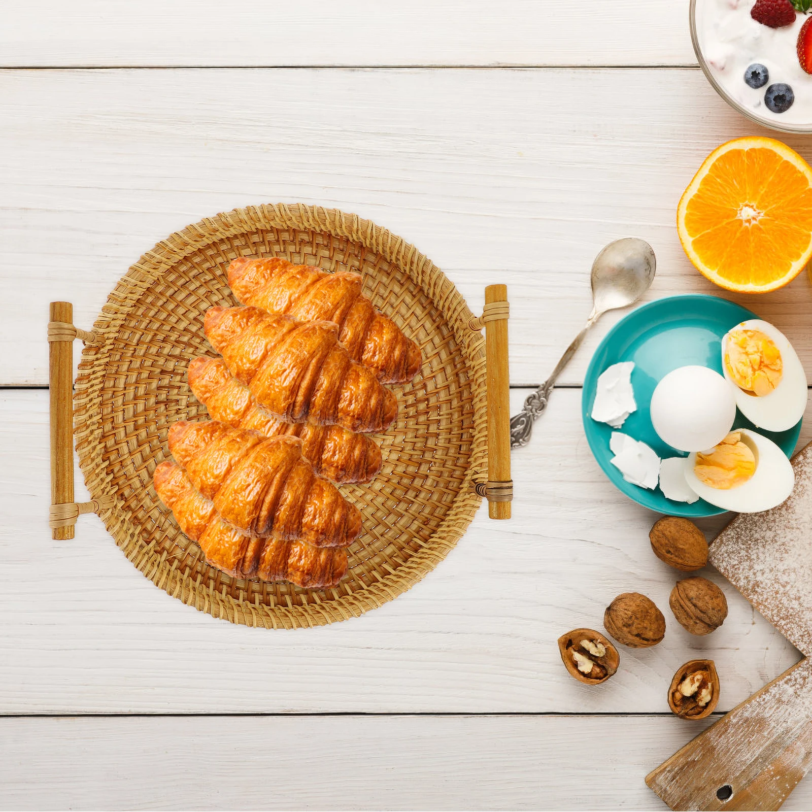 

Rattan Fruit Bowl Hand Woven Storage for Home Office Natural Color Kitchen Food Organizer Woven Tray Desktop Storage