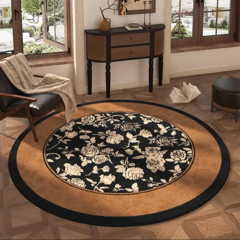 

Round Floral Rug with Elegant Rose Patterns, Ideal for Living Spaces, Adds a Vintage Touch