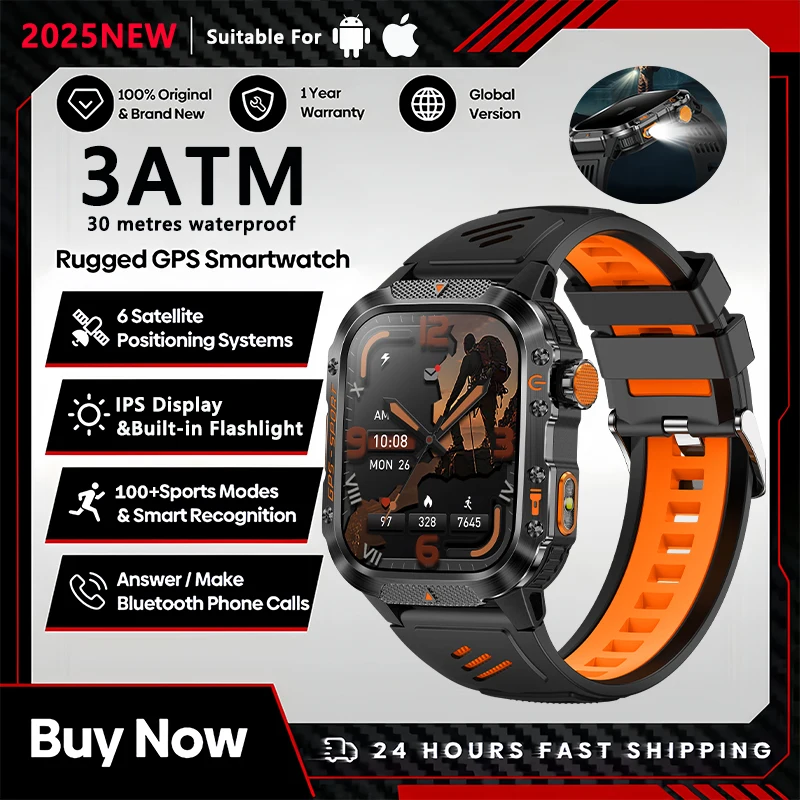 

Спортивные умные часы с GPS, 2,01 дюйма, IPS-дисплей, мужские часы, Bluetooth Talk, высота, барометр, компас, светодиодный фонарик для мобильного телефона Samsung