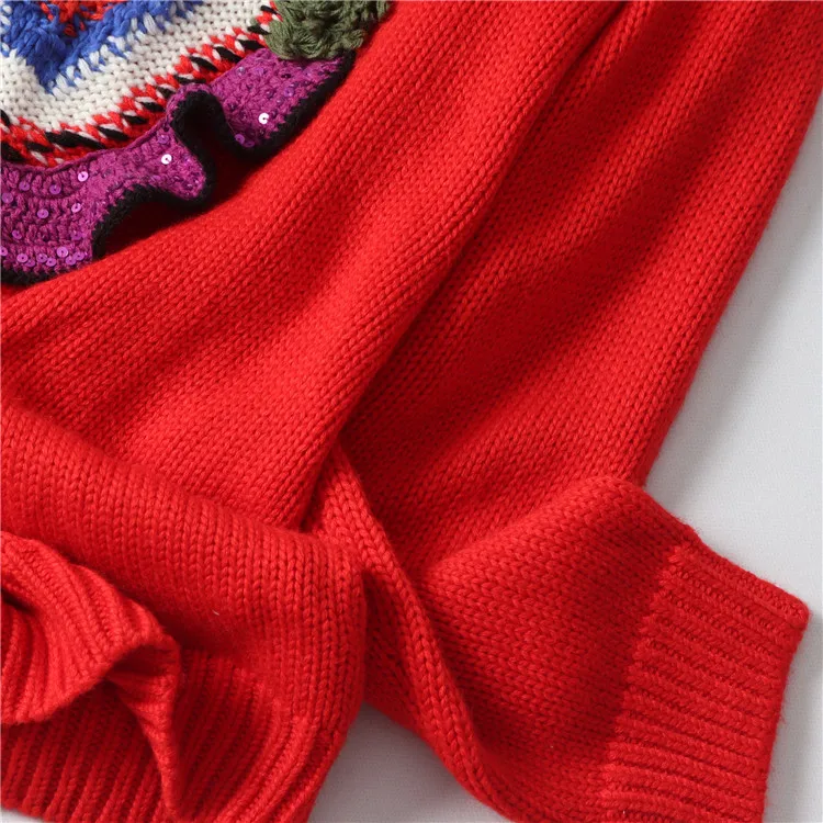 سترة فضفاضة محبوكة من مزيج الصوف مع نمط الخرزة كاجوال أنيقة للخريف والشتاء ملابس تريكو نسائية عالية الجودة