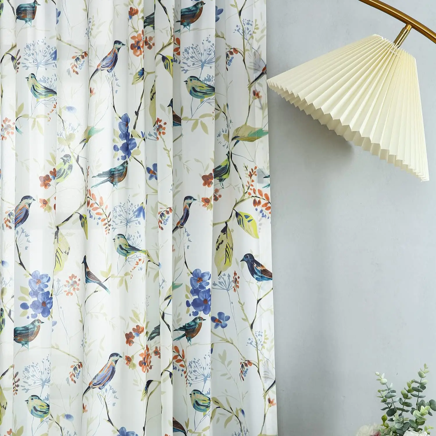 

Vintage Sheer Curtain for Kitchen, Blue Birds Pattern Semi Sheer Curtains Drapery for Bedroom Light Filtering Window Gau
