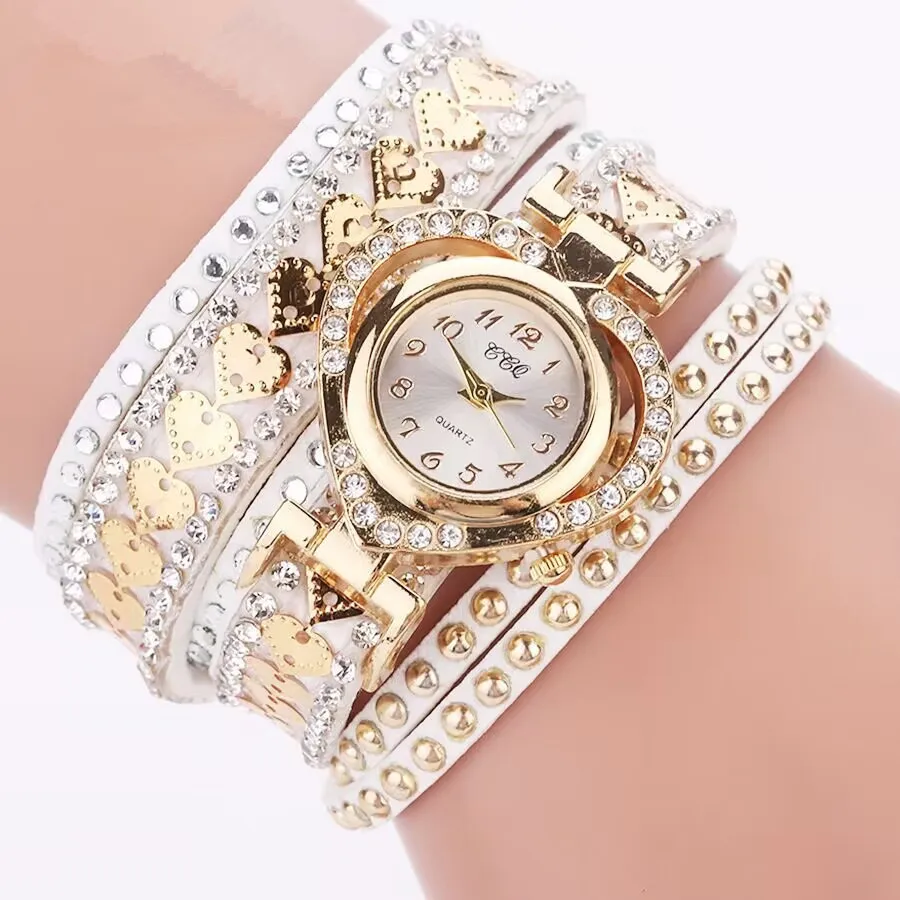 Fashion Rhinestone Heart Dial Women Watches Long Velvet Band Wristwatch