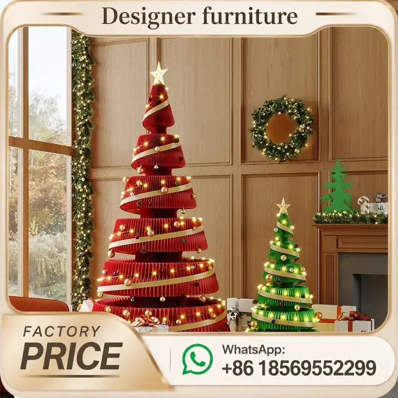 Innopaper New Eco-Friendly High Quality Folding Cedar Christmas Tree LED Lights Warm White Kraft Paper Standing Base Store