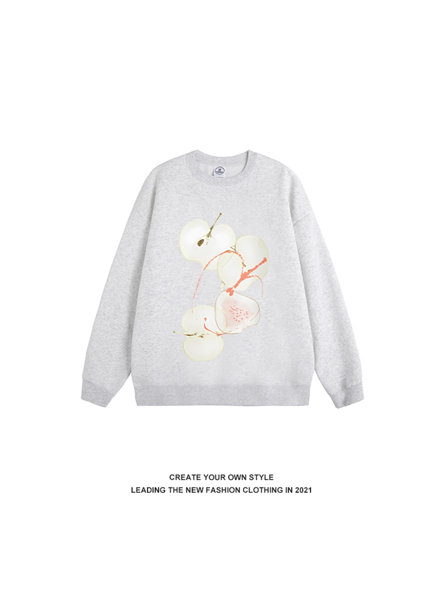 프리덤 한국 스타일 라운드넥 애플 프린트 스웨트셔츠 여성 캐주얼 유니크 탑 코튼 폴리에스터 혼방 긴팔 후드티