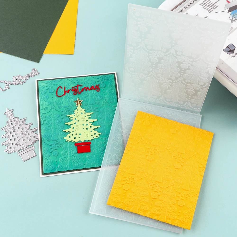 

3D Embossing Folder Christmas Tree Doodle Background for DIY Scrapbooking Adding Textured Paper Album Greeting Card Crafting