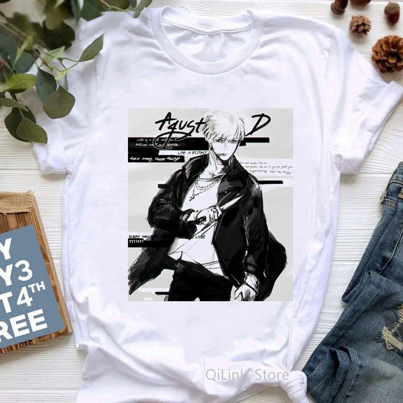 2024 Summer Kroean Style Clothes Kpop Suga August D T Shirt Women Funny Tshirt 90s Fans T-Shirt Femme Tops Female White T-Shirt