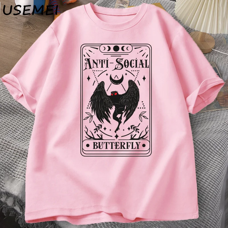 Mothman Tarot Card Butterfly T-shirt Man Vintage Cotton Short Sleeve T Shirt Streetwear Casual Round Neck Printed Tshirts Tops