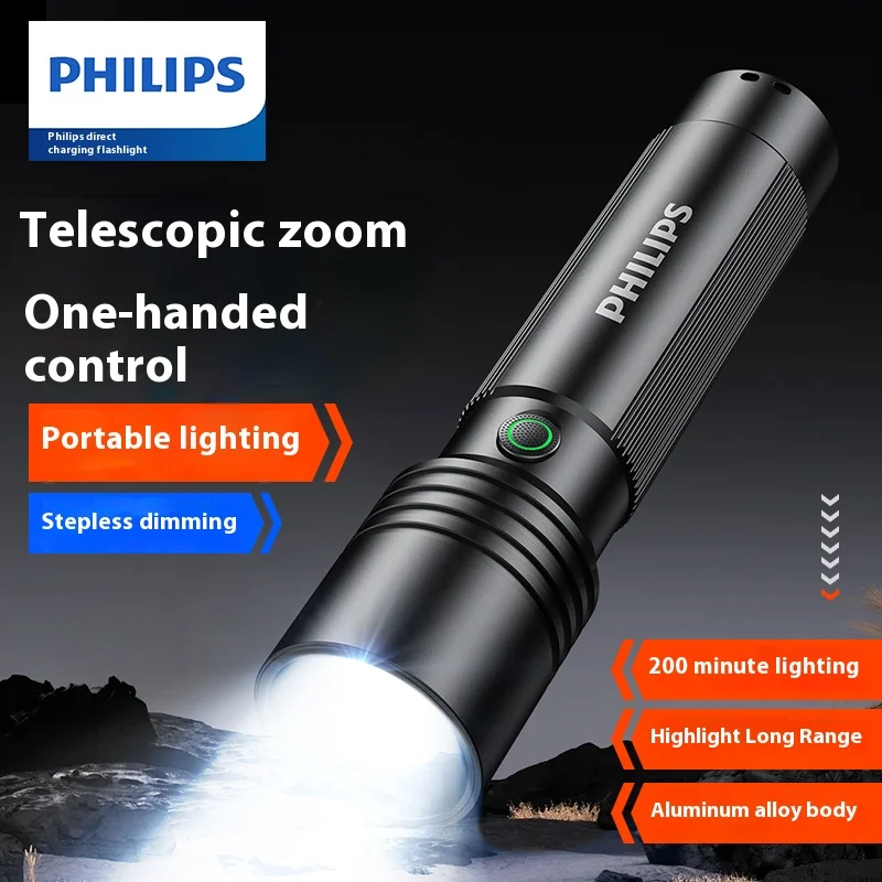 Philips SFL2146 High Power LED Flashlight with 4 Lighting Mode Portable Rechargeable led Lamp for Outdoor Camping Lights