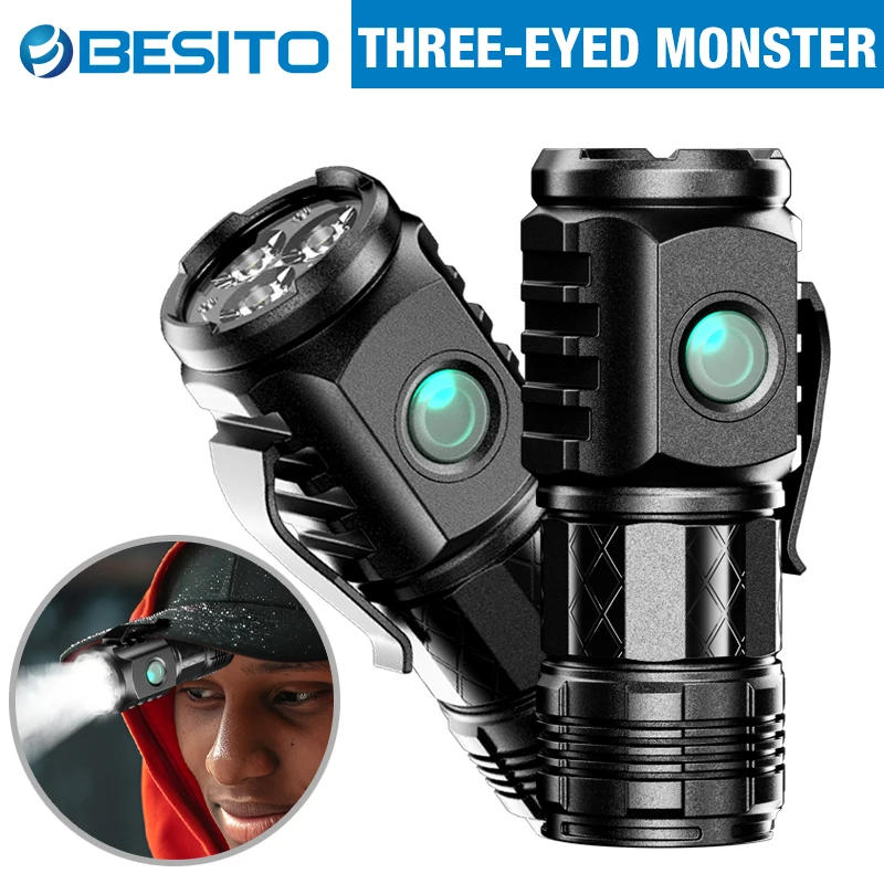 Three-Eyed Monster Mini Flash Super Power Flashlight Flashlight Strong Light Rechargeable Super Bright, Portable Lighting