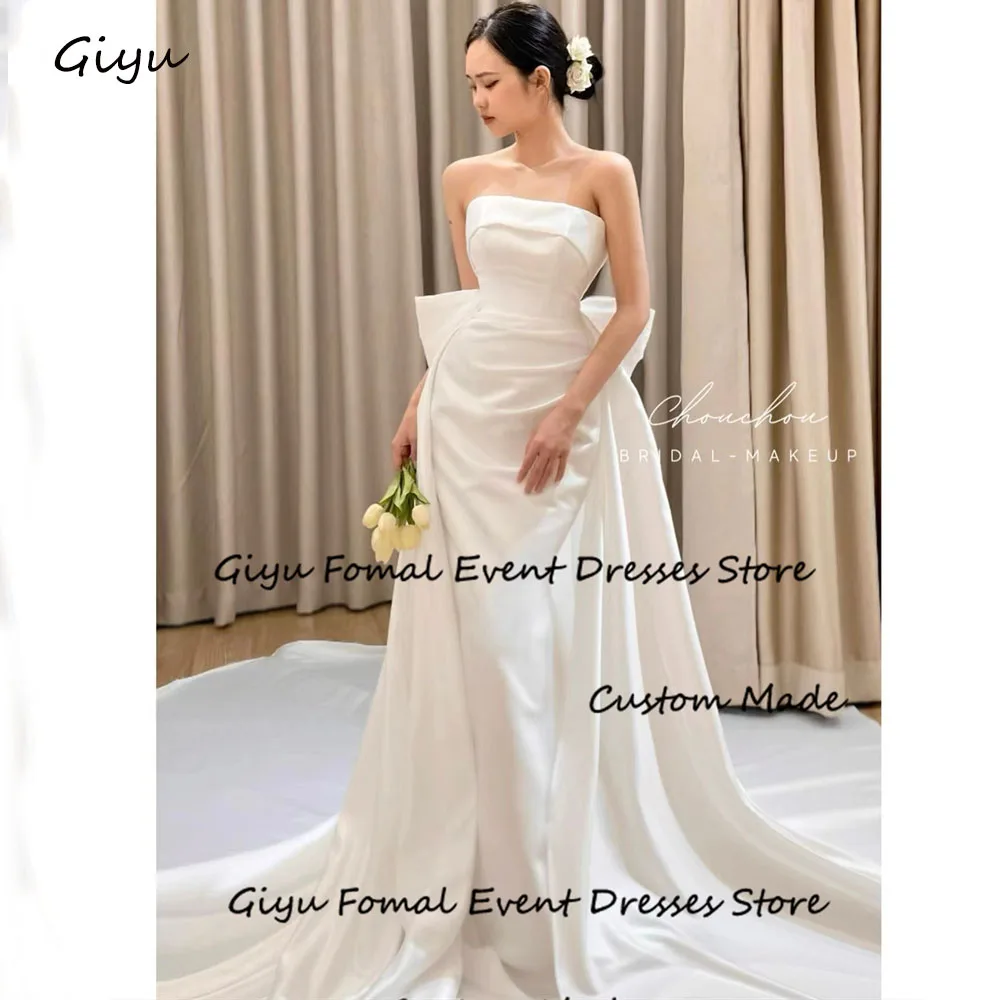 Giyu-vestido de novia elegante con diseño de trompeta y Sirena, traje de Boda coreano sin tirantes, largo hasta el suelo, con lazo, para sesión de fotos