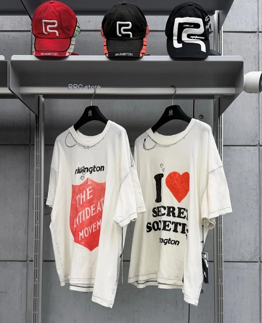 RRR123 The Antideath Movement Shield Graphic T-Shirt Men Fashion Distressed Short Sleeve Tee Oversized Cotton Streetwear Tees