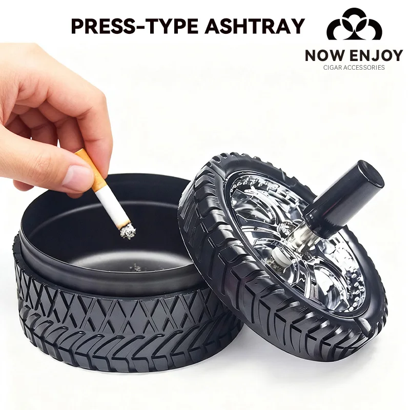 

Portable Round Spinning Ashtray Cigarette Ash Stainless SteelPress-type tire ashtray Housewares Spinning Smoking Accessories