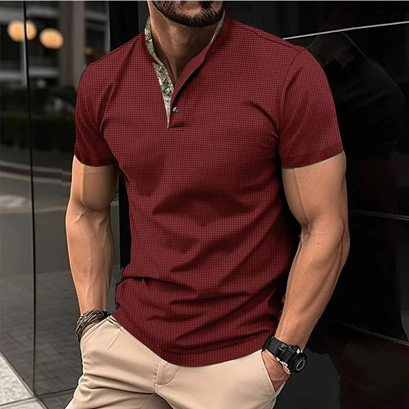 

Summer Short-sleeved Top Waffle Stand Collar Camouflage Polo Shirt Large Size Polo Shirt Men's Casual