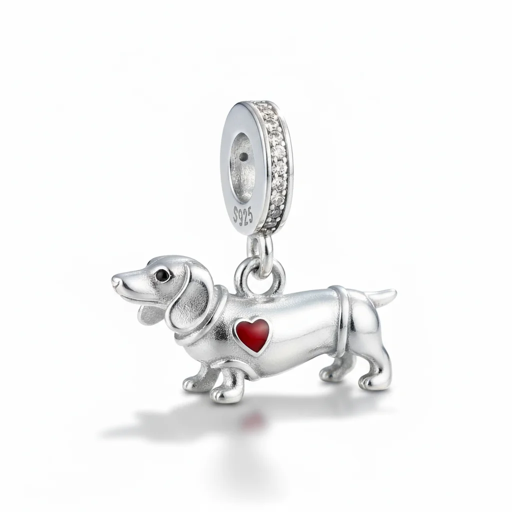Colgante de Plata de Ley 925 con Forma de Perrito Salchicha, Compatible con Pulseras de Charms Originales, Regalo de Joyería DIY para Mujer