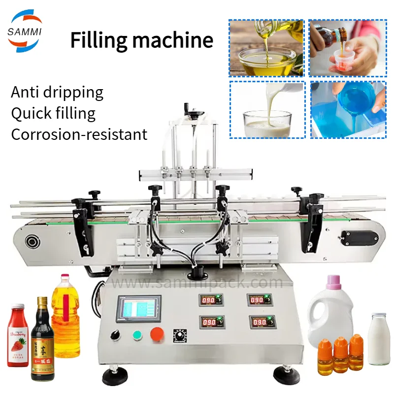 Máquina de llenado de líquidos automática de 4 boquillas, 5-500ml, 4 cabezales, bomba magnética neumática, llenado para bebidas y cosméticos