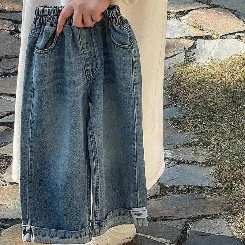 Jeans da bambino primavera e autunno abbigliamento per bambini coreani pantaloni Vintage per bambini pantaloni lunghi per bambini pantaloni a gamba larga