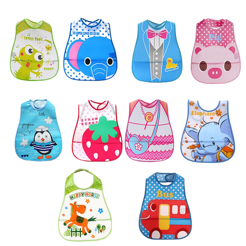 10pcs Adjustable Baby Eva Bibs EVA Plastic Waterproof Lunch Feeding Eva Bibs Baby Cartoon Feeding