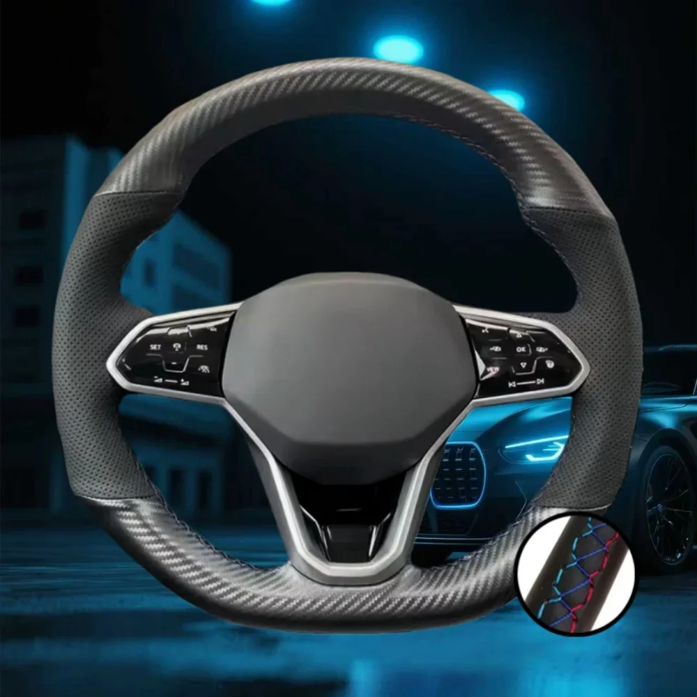 

Индивидуальный чехол на руль из углеродного волокна и кожи, сшитый вручную, для Volkswagen Golf 8 Mk8, Passat B9, ID.3, Atlas