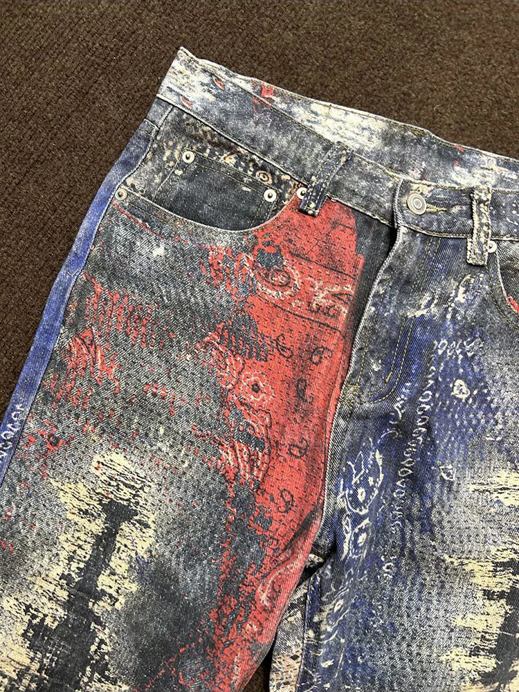 High Street Vintage Wshed Cashew ดอกไม้พิมพ์ Denim Cargo กางเกงยีนส์ Baggy Vintage Y2k กางเกงยีนส์ pantalones hombre y2k เสื้อผ้า