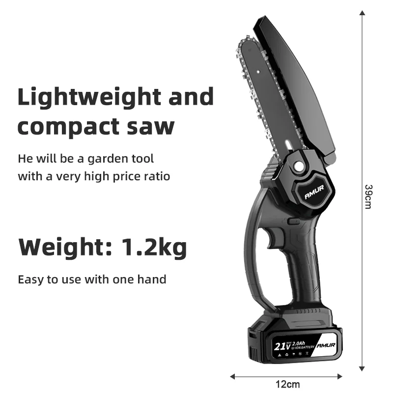 6 Inch 21V 2.0Ah Mini Chainsaw Powerful Cordless Rechargeable Handheld Small Electric Saw Powered by 2000mAh Battery