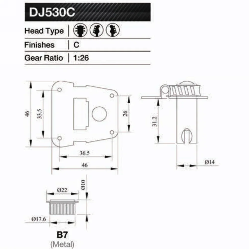 KAYNES 1:26 Ratio Open Frame Electric Bass Guitar Machine Heads Tuners Tuning Key Pegs for Jazz Precision DJ530 Chrome Silver