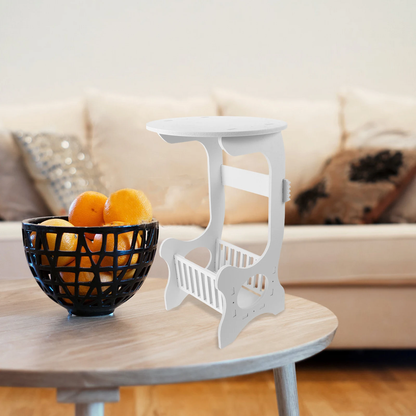 

Round White Table Small End Bedroom PVC Side Tables for Living Balcony Space Saving Modern Coffee Bedside Sofa