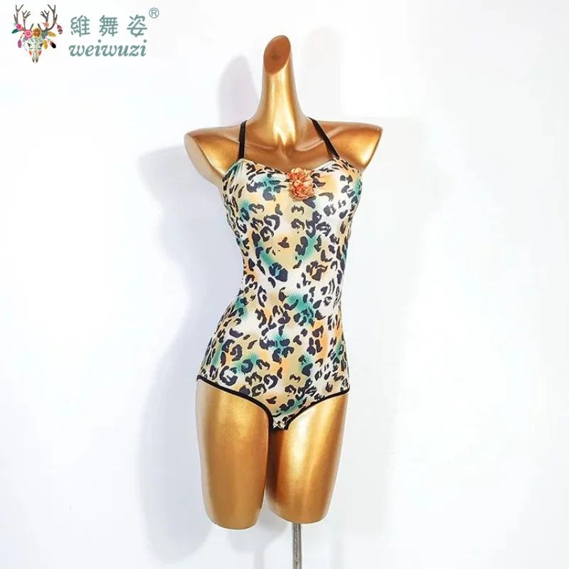 Adult Latin Dance Practice Dress Women Advanced Performance Dress Sexy Printed Jumpsuit Skirt Cha Cha Art Exam Competition Set
