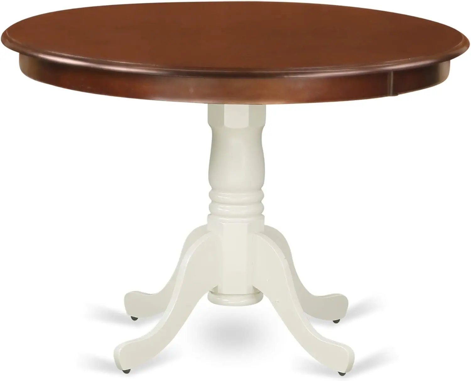 Hartland Dining Room Round Kitchen Table Top with Pedestal Base, 42x42 Inch, Mahogany & Linen White