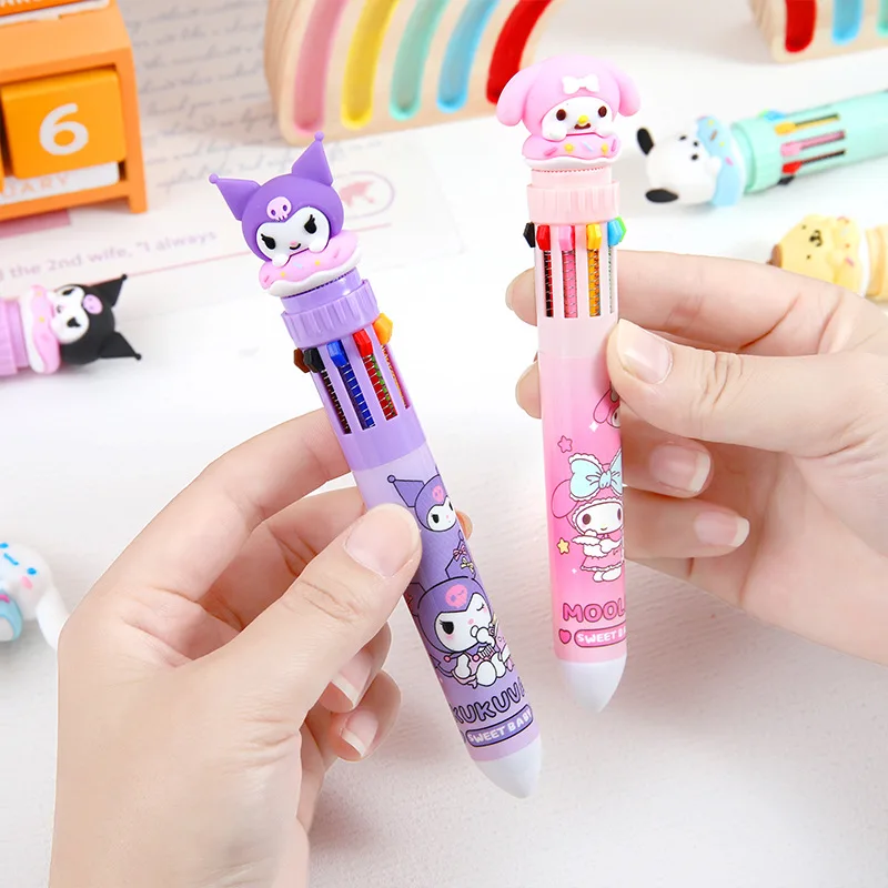 MINISO Sanrio Ballpoint Pen Kawaii Cinnamoroll Kuromi 10 Color Gel Pen Marker Graffiti Students Write Cartoon Stationery