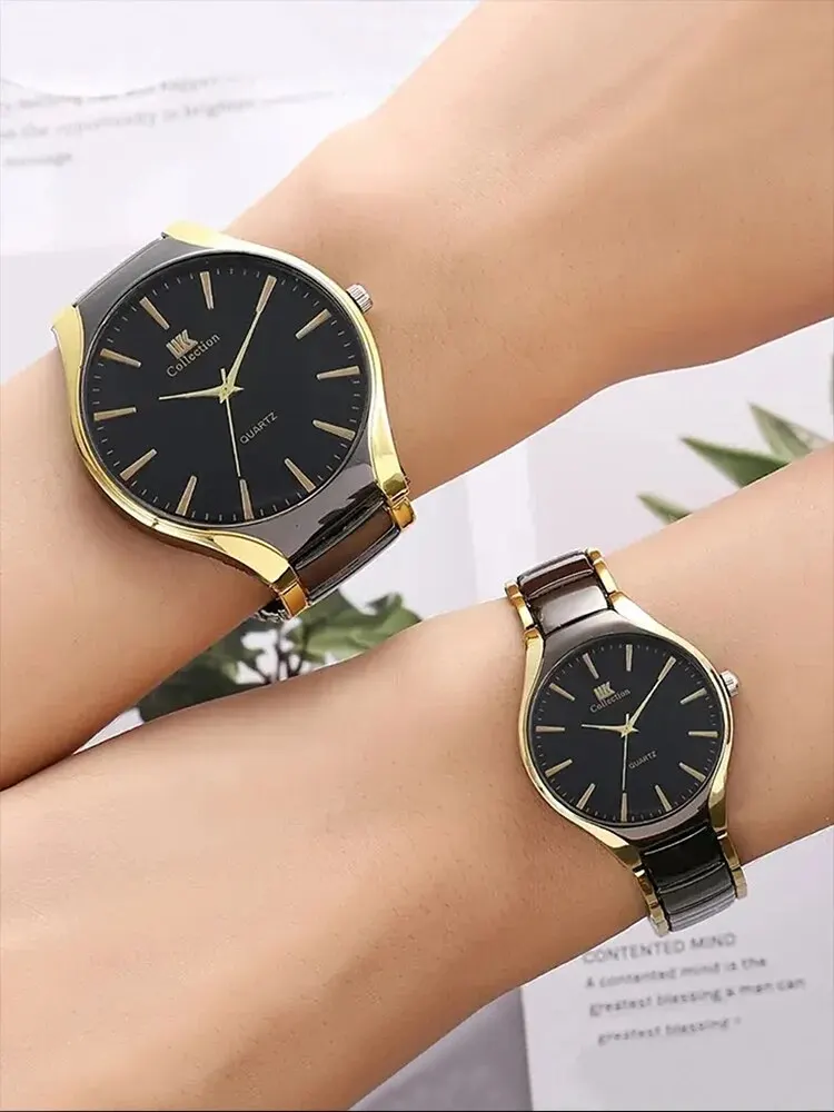 2pcs Fashionable, Minimalist, and Versatile Circular MEN\'S AND WOMEN\'S Couple Watch Steel Strap Quartz Wristwatch