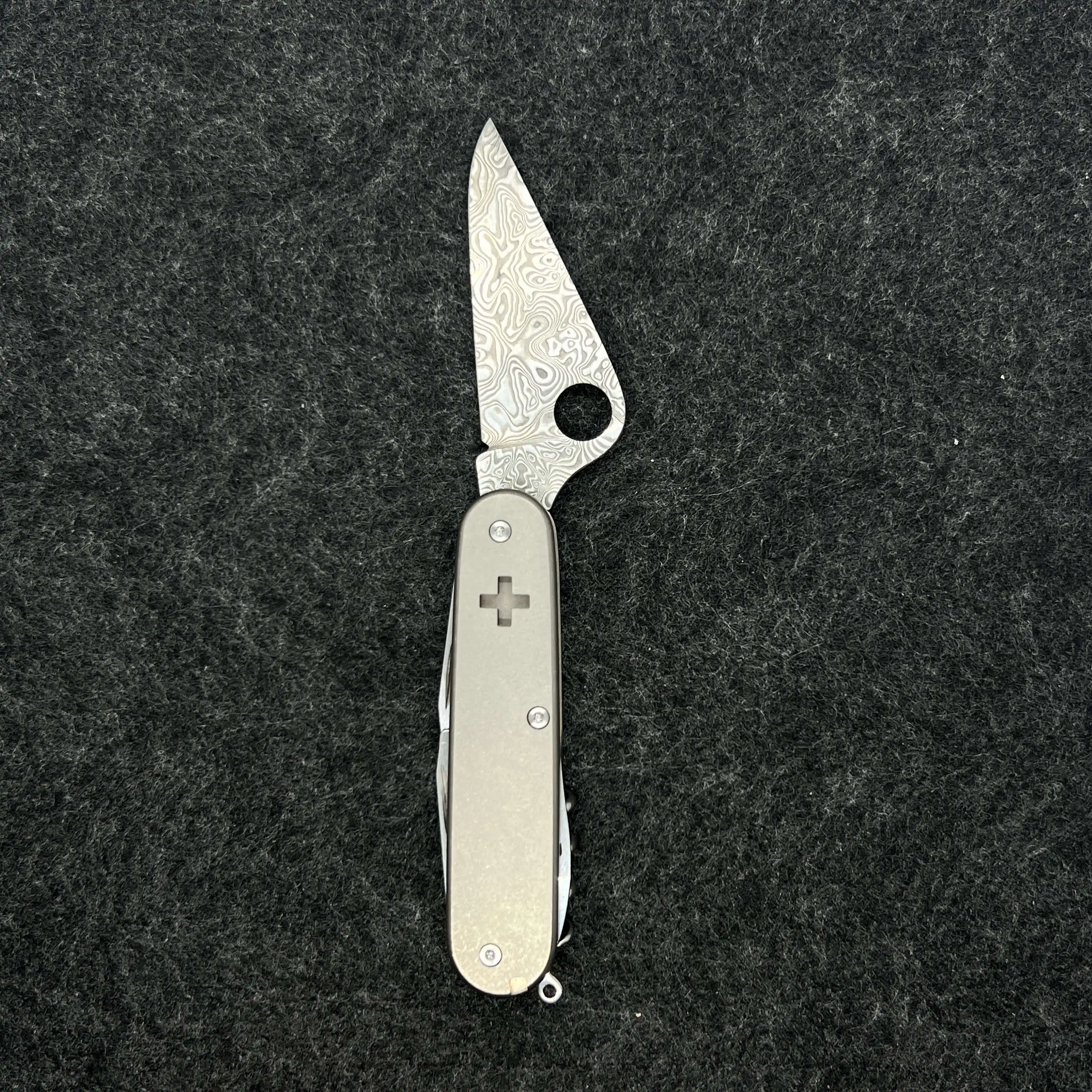 1 Pcs Handmade Damascus Powder Steel Atypical Blade for 91mm Victorinox Swiss Army Knife SAK DIY Accessories