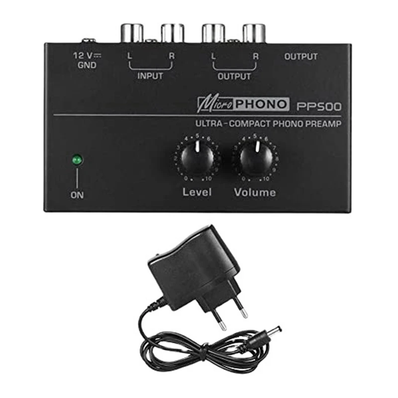 PP500 Ultra-Compact Phono Preamp Pre Amp Preamplifier With Level Volume Control EU Plug