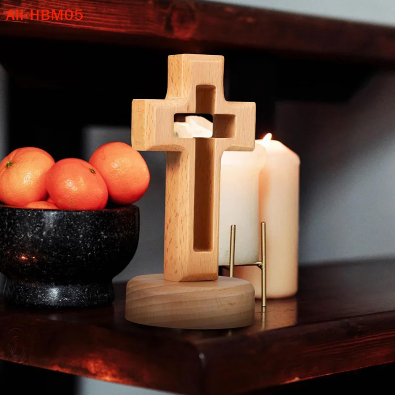 (HB05)Wooden Cross Wood Crucifix Standing  Wall Religious  Table Decoration Holy Church Religious Ornament Statue view 5