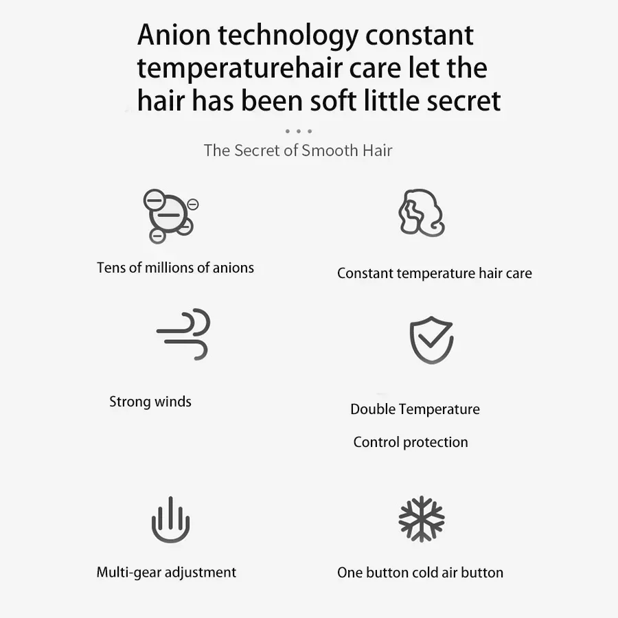 Anion hair dryer High speed powerful motor Thermostatic control for safe drying Professional haircareappliancehairdryerhairdryer