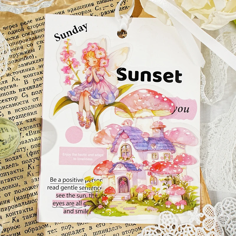 12 عبوة/مجموعة ملصق PET مزخرف لطيف وجميل من سلسلة The Song of Flower Fairy #3
