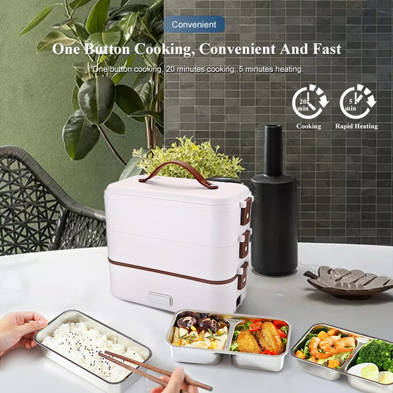 Calefacción eléctrica para el almuerzo, calentar comidas, huevos de vapor, hacer sopa, cocinar gachas y caja de arroz a vapor, olla arrocera, calentador de comida portátil
