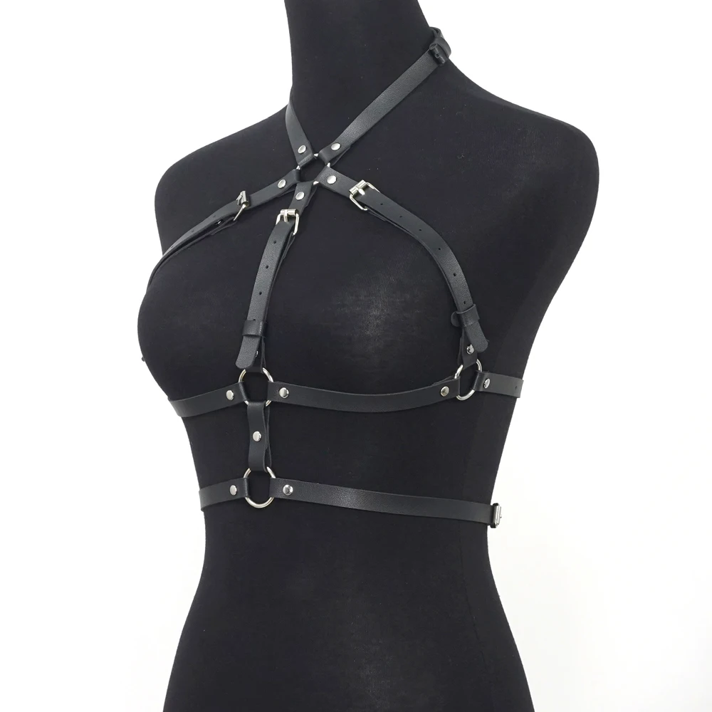 Fashion Leather Harness belt Chest Harness Corset Women Leather Lingeire Gothic Fetish Clothing Punk Festival Rave Outfit