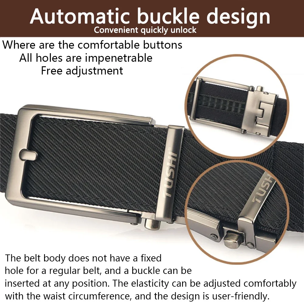 TUSHI Brand New 3.5 Wide Alloy Automatic Buckle Thickened Double-Layer Nylon Soft Mens Belt Versatile Casual Outdoor Pants Belt