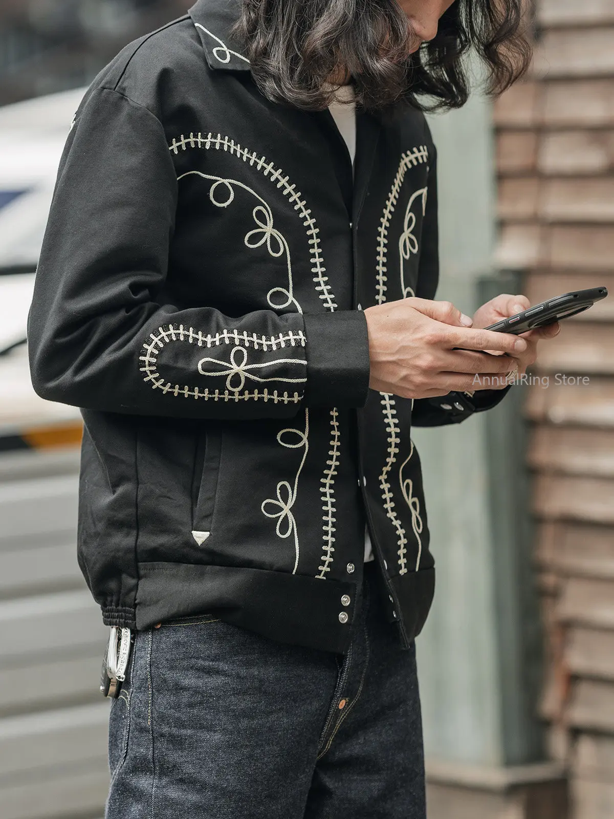 Non Stock Embroidered Jacket Bolero Western Style Black Musician's Rockabilly Coat Youthful Cotton Thickened Long Sleeve Autumn
