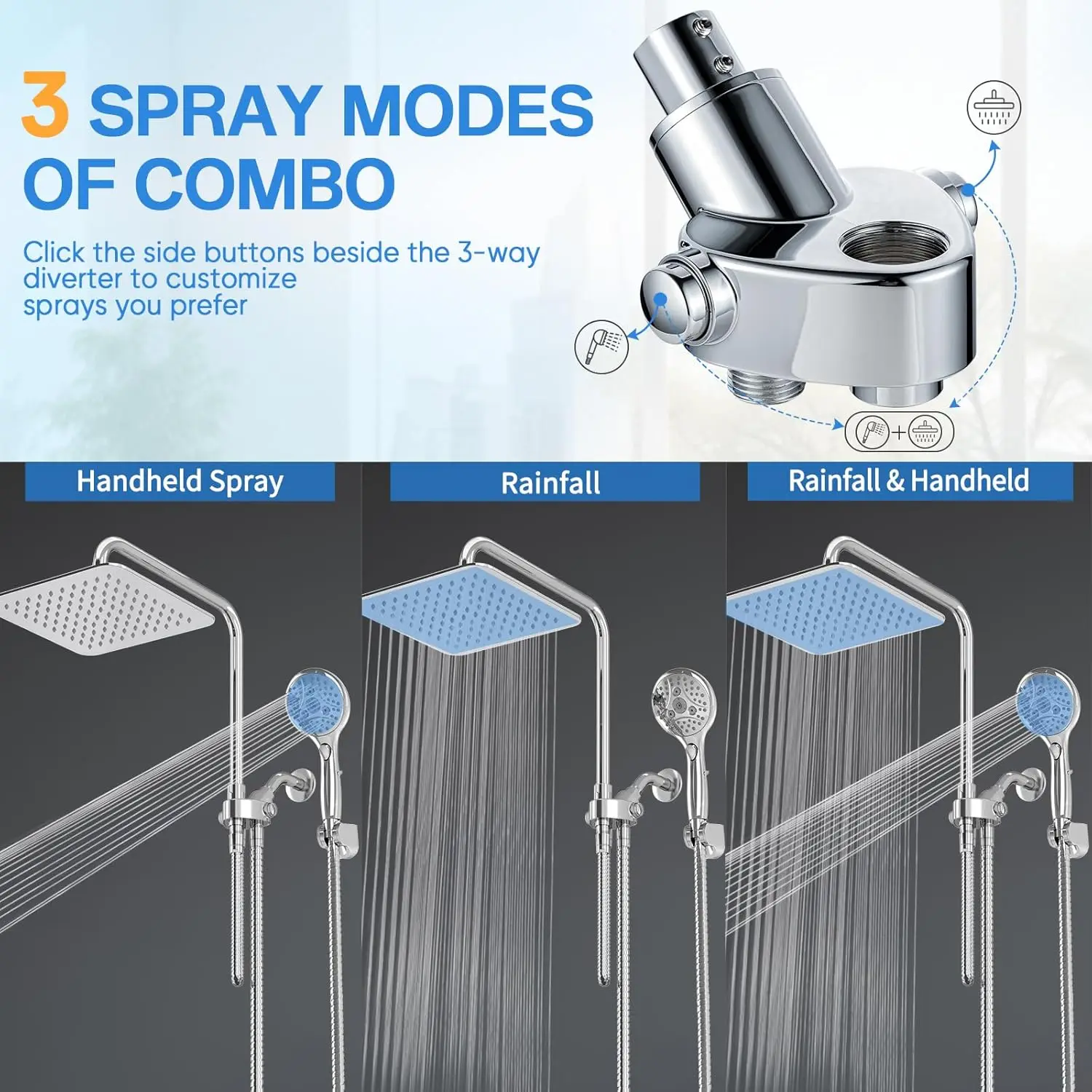 Dual Shower Head Combo: 10" Rainfall & Handheld Spray, Adjustable Bar, 71" Hose, High Pressure