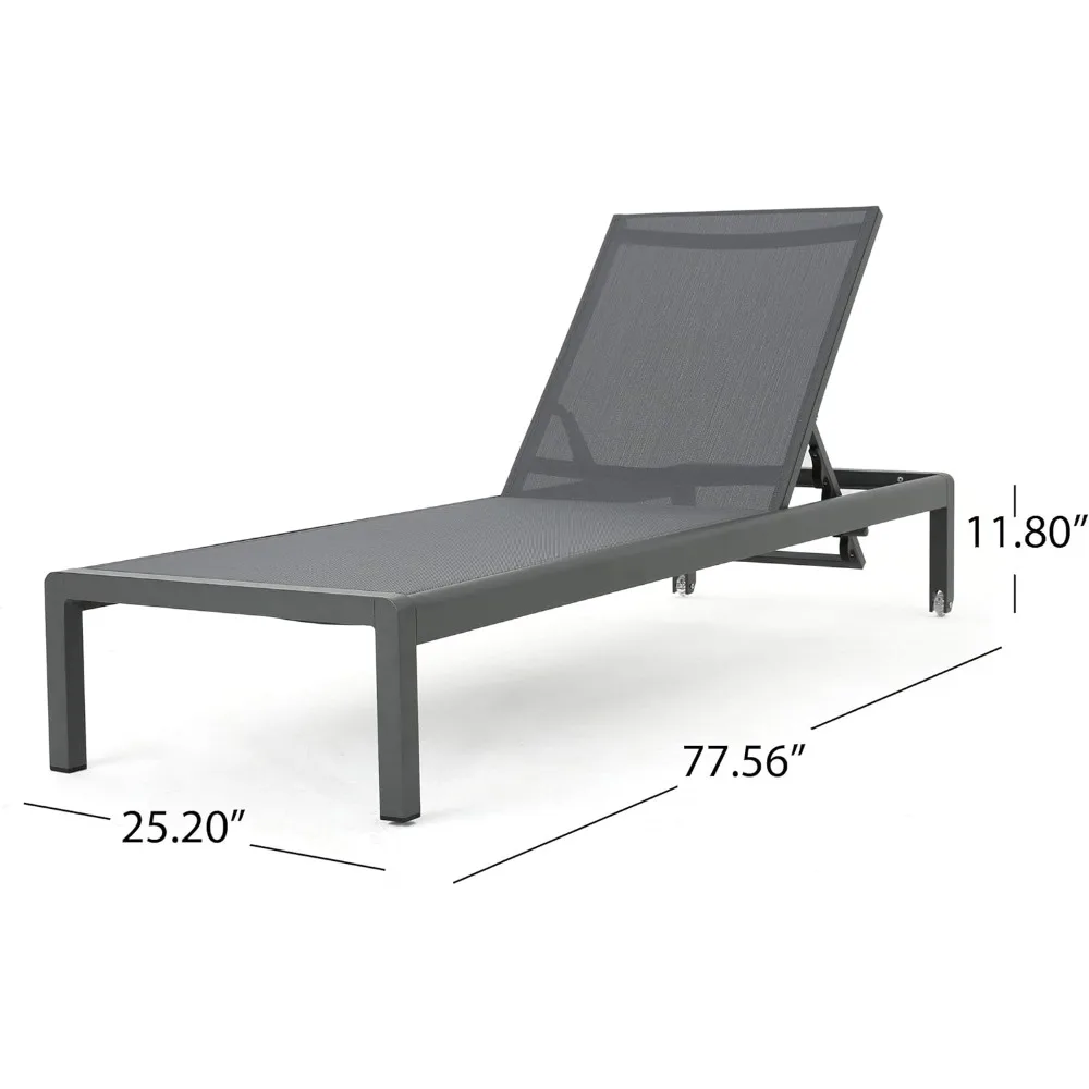 Cape Coral Outdoor Aluminum Chaise Lounge with Mesh Seat, Grey / Dark Grey