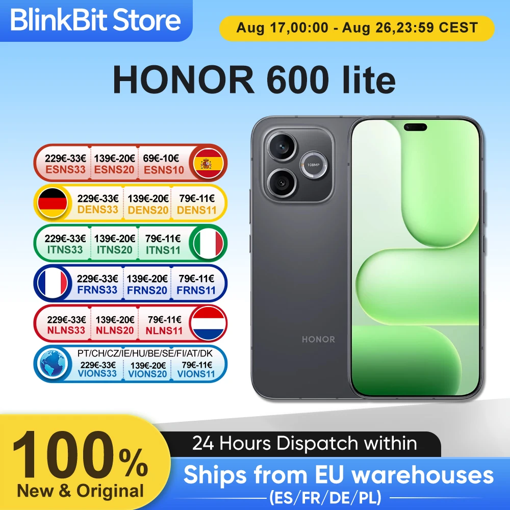 HONOR 600 Lite 5G Smartphone EU-Version MediaTek Dimensity 7100 Elite 6,6 Zoll 120Hz AMOLED-Display 6520mAh 45W SuperCharge 108MP