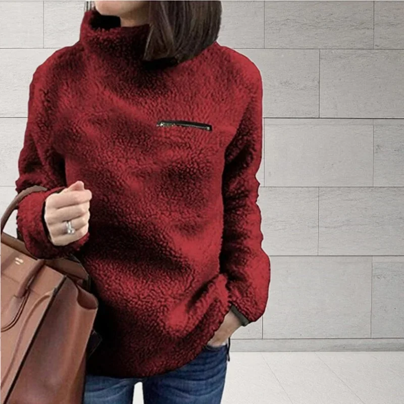 Women Autumn Turtleneck Long Sleeve Pullover 2024 Fleece Hoodies Sweatshirts for Female Plush Warm Tunic Jumper oversized Chic
