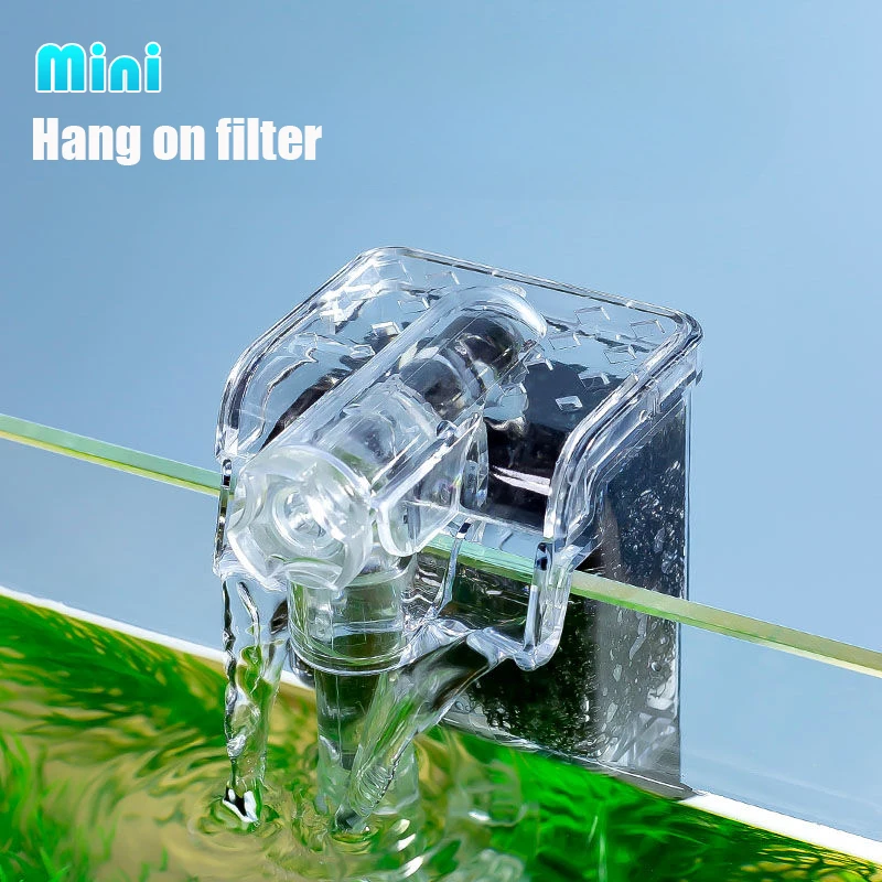 Aquarium Hang on Filter Mini Fish Tank Filter USB Power Interface 2.5W Flow 250H/L Suitable for Below 35cm Fish Tanks