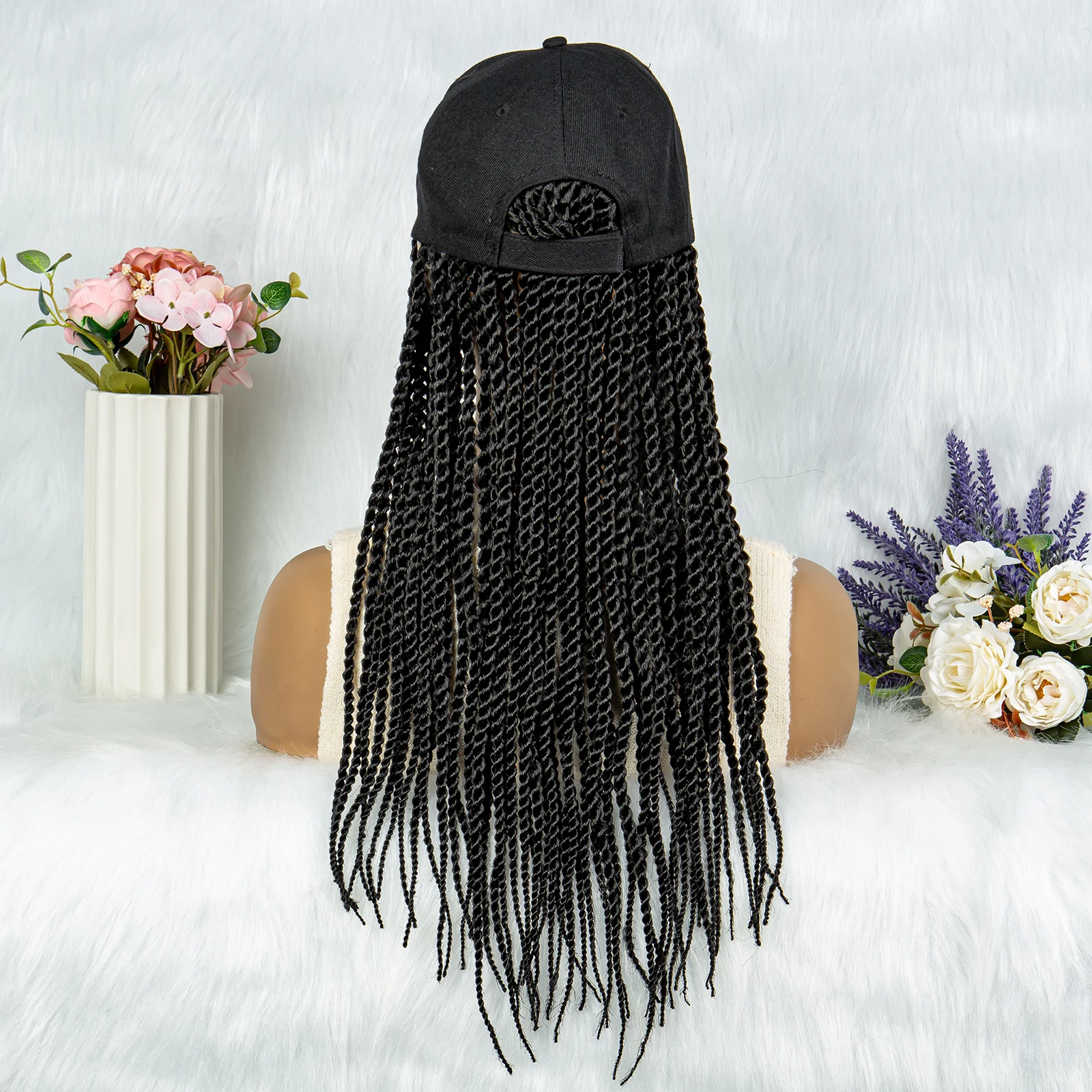 22 polegadas trançado perucas boné sintético perucas boné de beisebol com perucas trançadas para afro preto feminino chapéu peruca ajustável para meninas