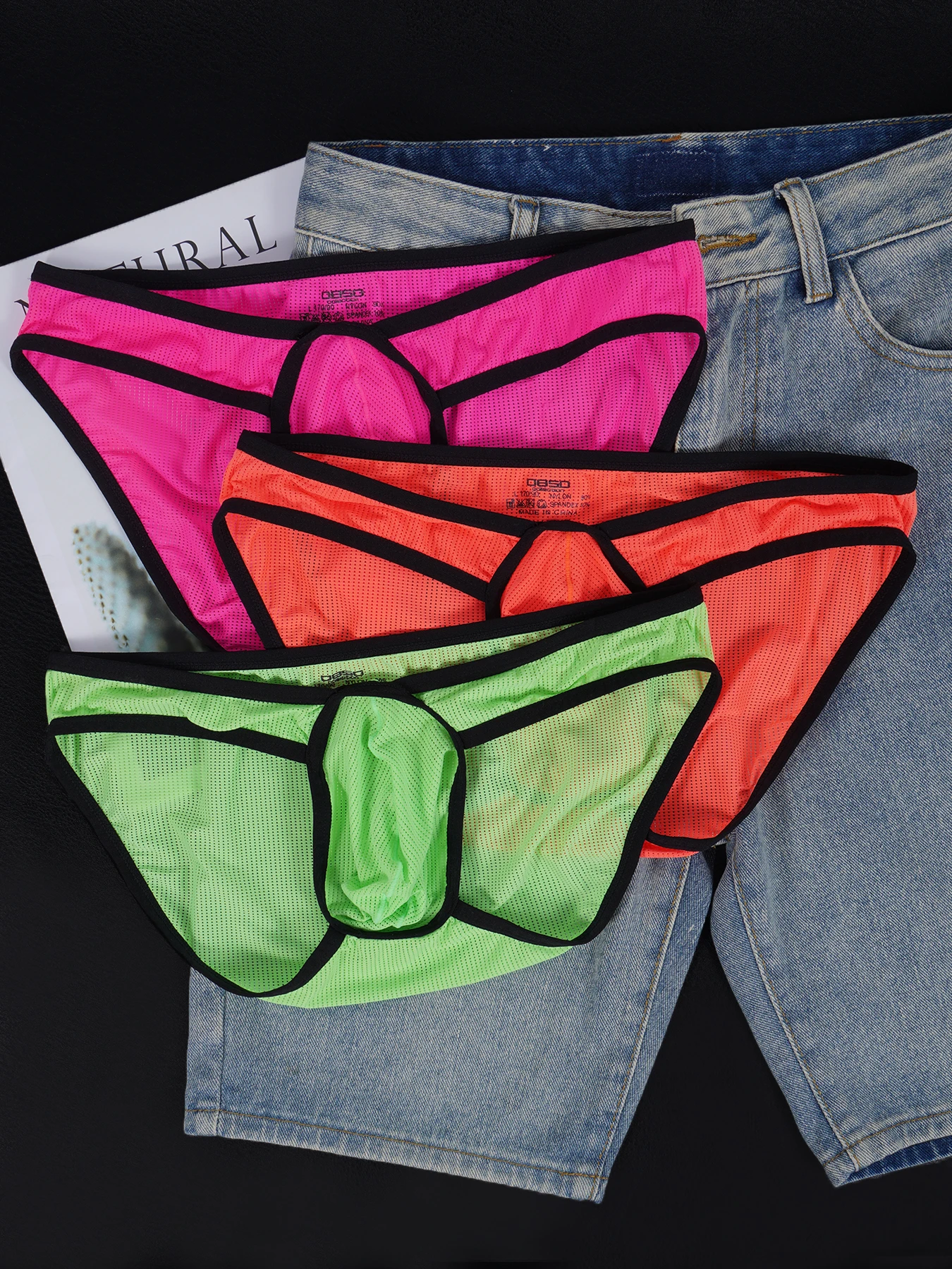 

3 PCS Men's Nylon Neon Mesh Briefs U Convex Pouch Breathable Multicolor Sexy Sport Underwear