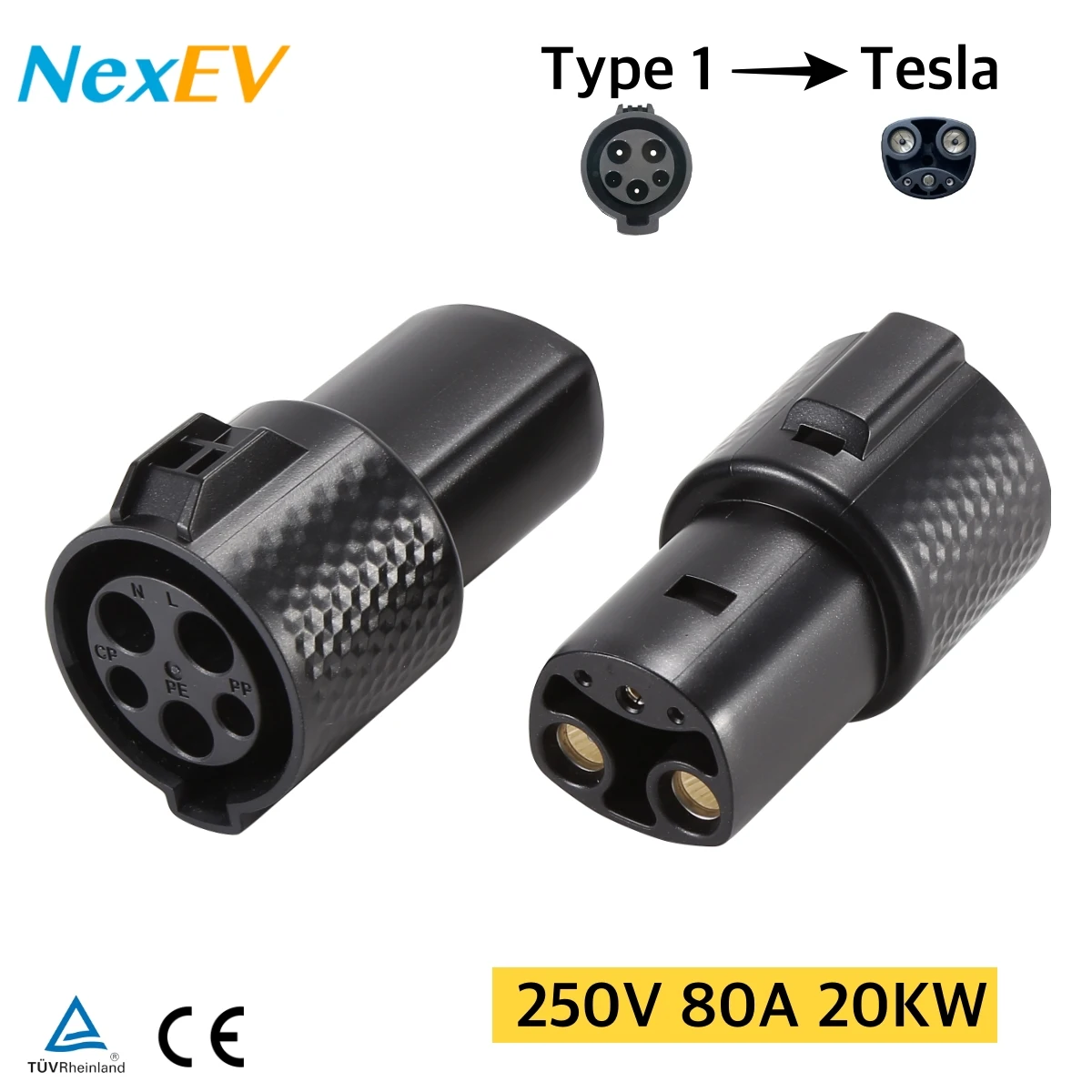 NexEV SAE J1772 Type 1 Female to Tesla Male Adapter Convertor EV Charging Adaptor Compatible with Model S 3 X and Y