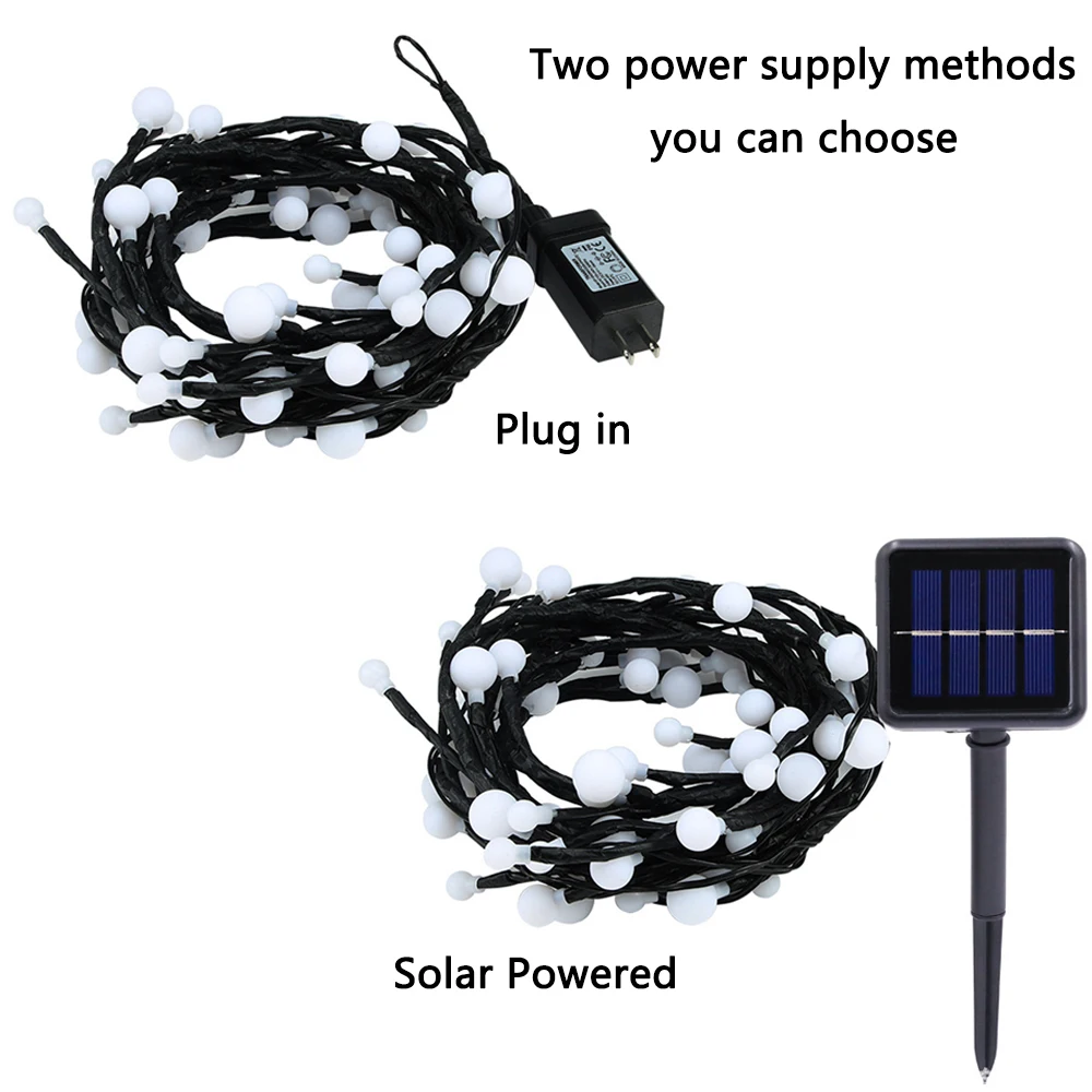 2.5M 60Bulbs LED Glowing Ball Branch Rattan Light Solar Firecracker String Light Fairy Garland Light For Wedding Xmas Party Home