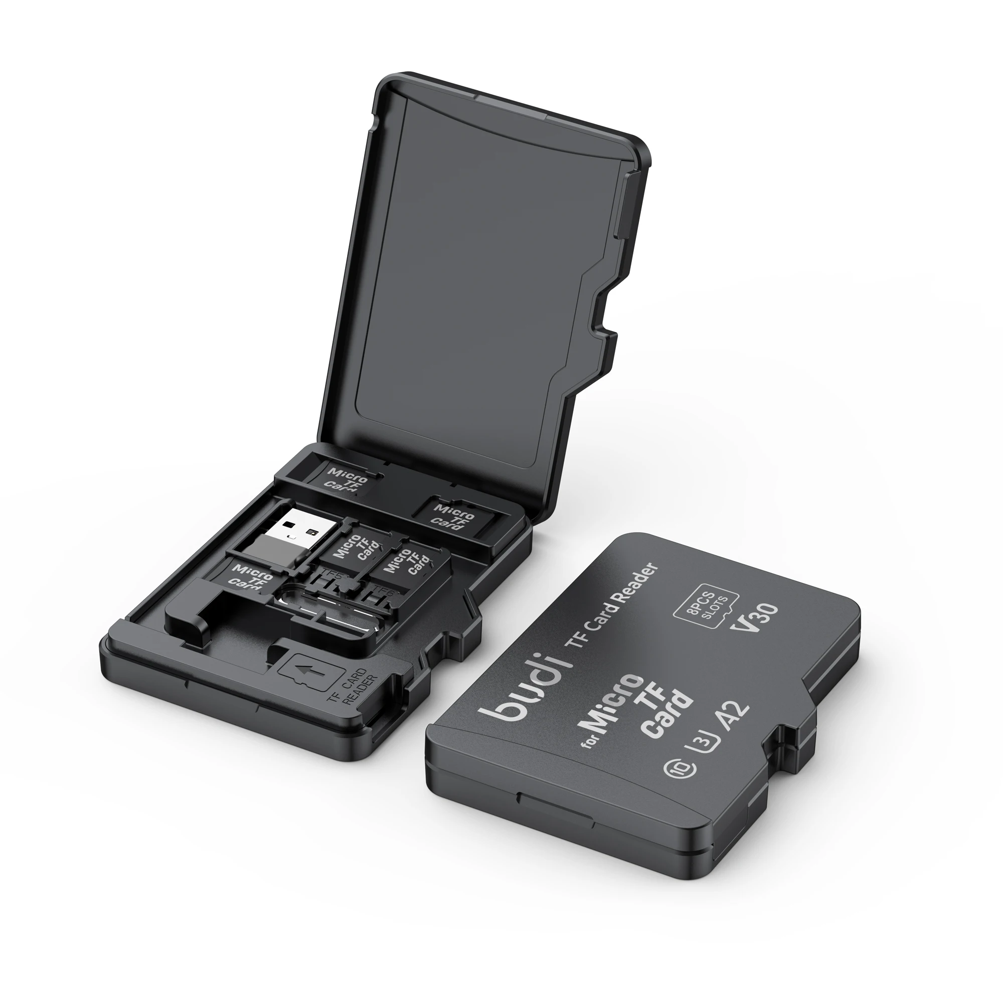 BUDI TF Memory Card Storage Case With Memory Card Reader USB Type-C & USB Compatible Memory Card Holder for Digital Photography